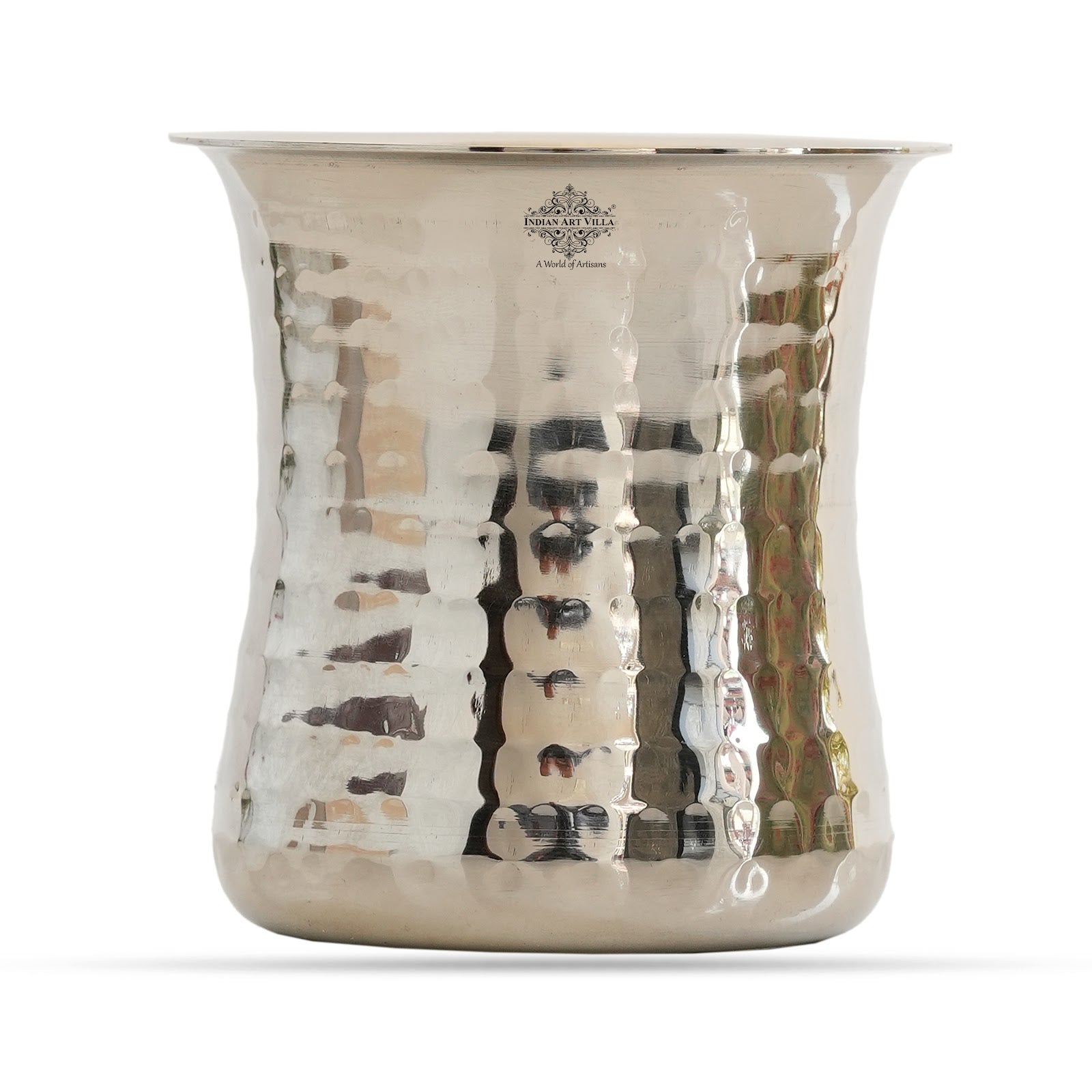 Handcrafted Pure Steel Hammered Design Curved Glass, Drinkware, Serveware, 280ml