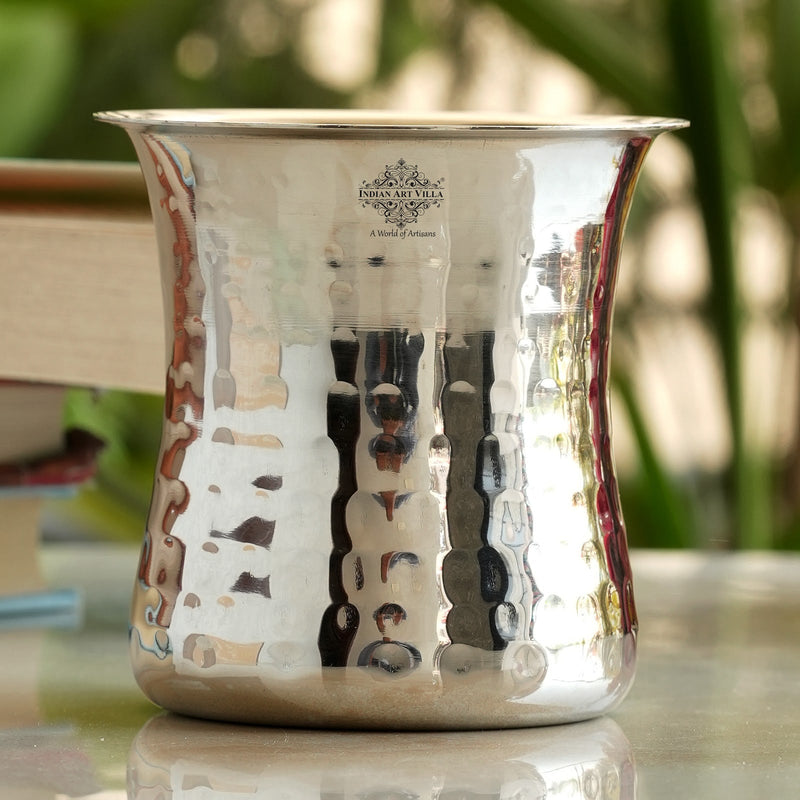 Handcrafted Pure Steel Hammered Design Curved Glass, Drinkware, Serveware, 280ml