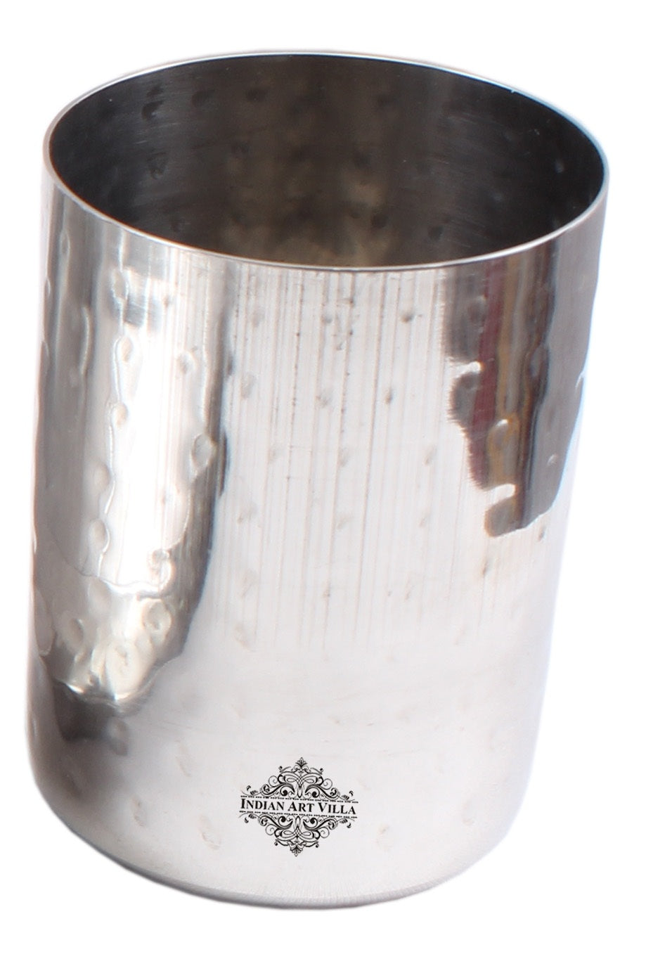Steel Flat Hammered Glass Tumbler Cup | Serving Drinking Water | Volume 375 ML