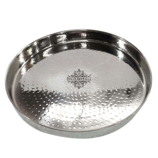 Pure Stainless Steel Hammered Design Plate / Thali | 30.48 cm