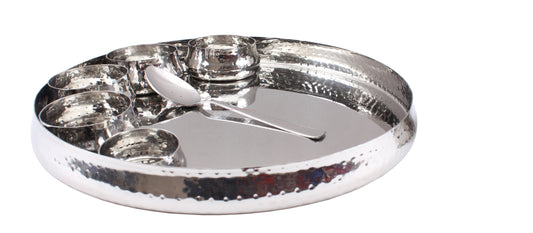 Handmade Pure Steel Hammered Curved Design Thali | Plate, 33.02 cm Dia. (Only Thali)