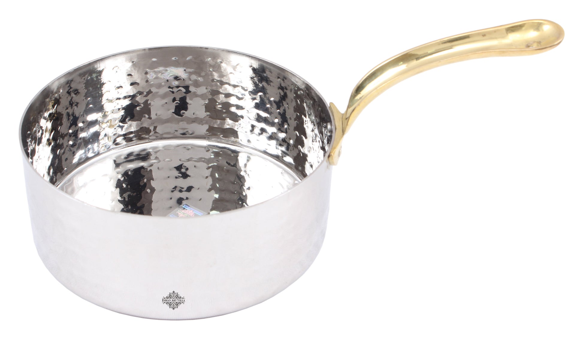 Handcrafted Pure Steel Hammered Design Curved Serving Fry Pan with Brass Handle
