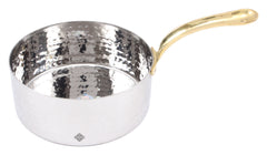 Handcrafted Pure Steel Hammered Design Curved Serving Fry Pan with Brass Handle