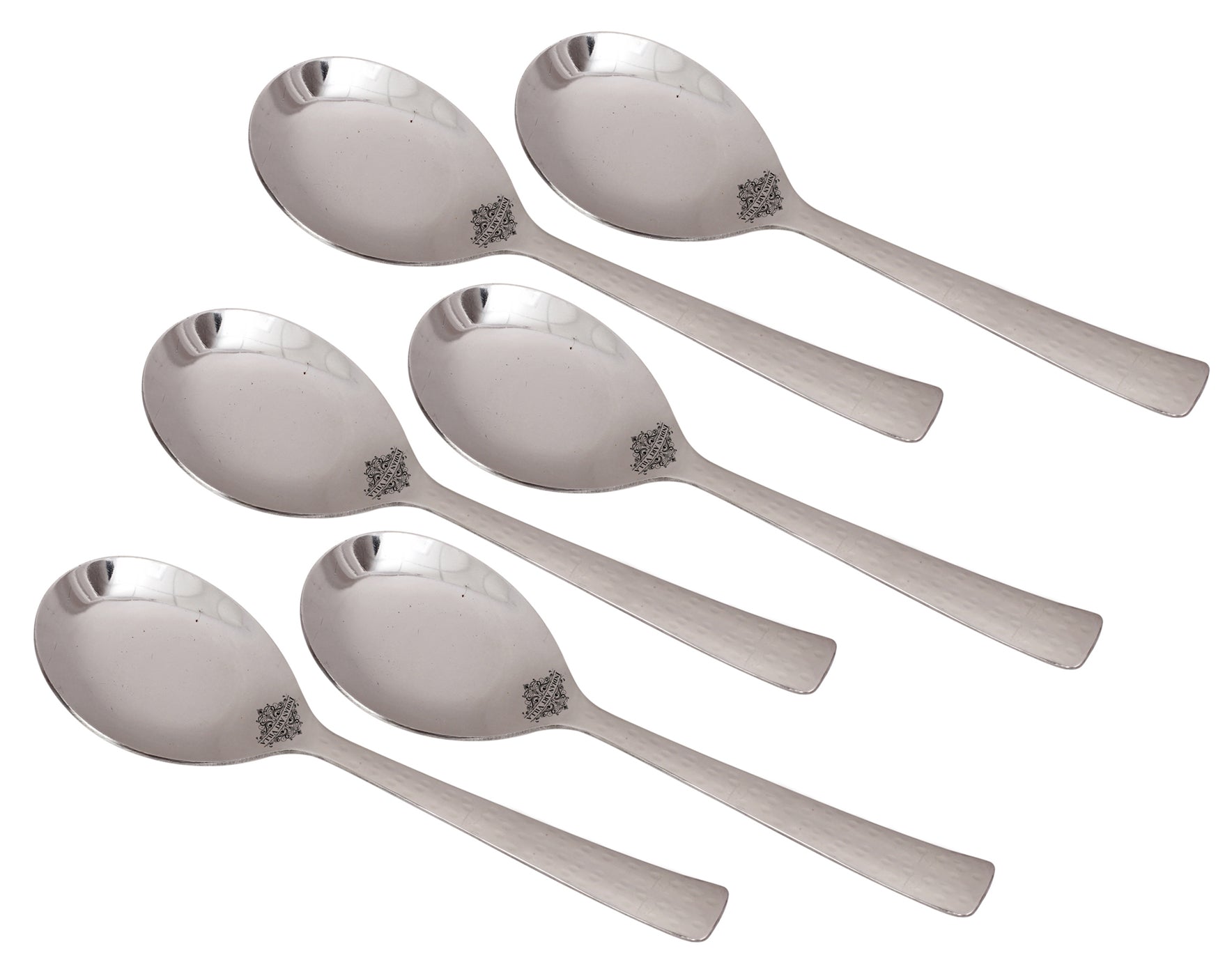 Handmade Hammered Premium Quality Stainless Steel Rice Spoon Cutlery, Silver