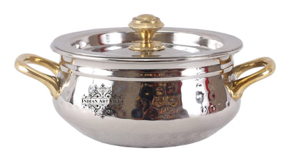 Steel Hammered Design Handi with Brass Handle with Lid