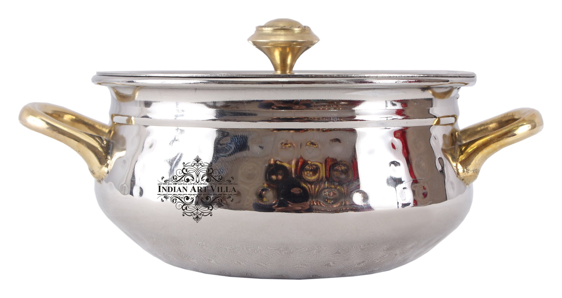 Steel Hammered Design Handi with Brass Handle with Lid