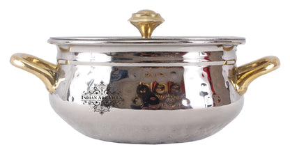 Steel Hammered Design Handi with Brass Handle with Lid