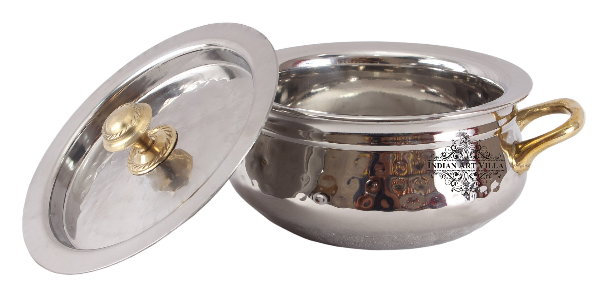 Steel Hammered Design Handi with Brass Handle with Lid