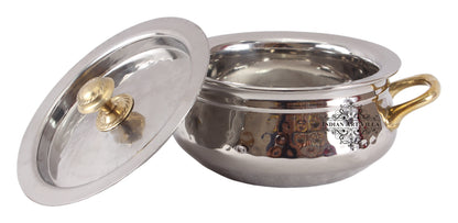 Steel Hammered Design Handi with Brass Handle with Lid
