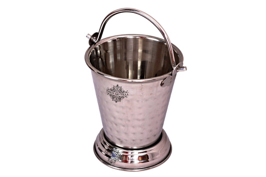 Hammered Steel Two Serving Bucket, Serving Vegetable Rayta Dishes, Silver