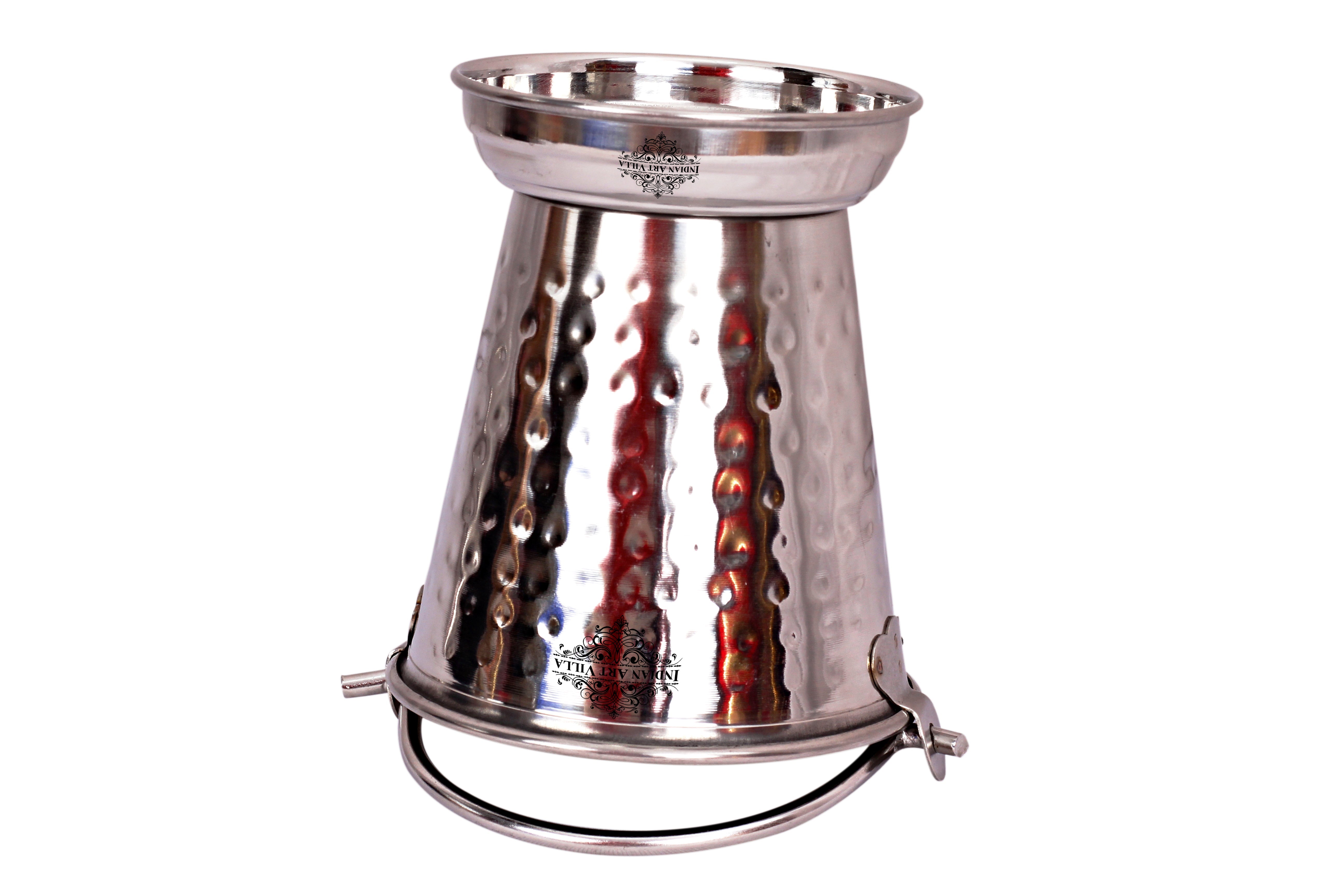 Hammered Steel Two Serving Bucket, Serving Vegetable Rayta Dishes, Silver