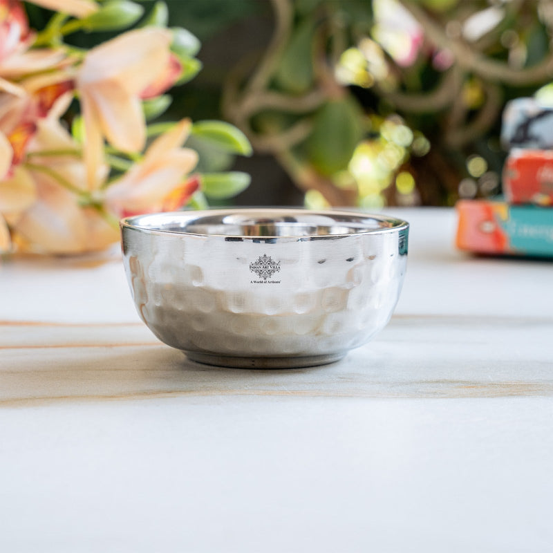 Steel Hammered Double wall Bowl, 130 ML