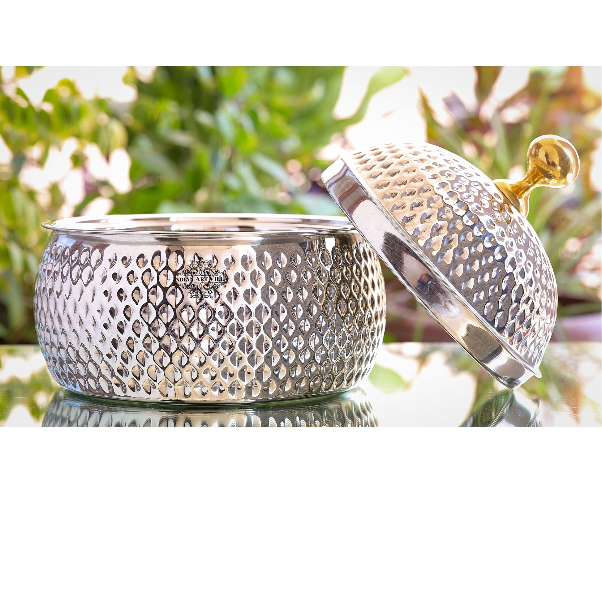 Stainless Steel Casserole Pot With Hammered Design Out Side, Tableware & Serveware For Home, Hotel & Restaurants