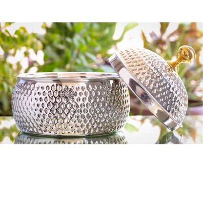 Stainless Steel Casserole Pot With Hammered Design Out Side, Tableware & Serveware For Home, Hotel & Restaurants