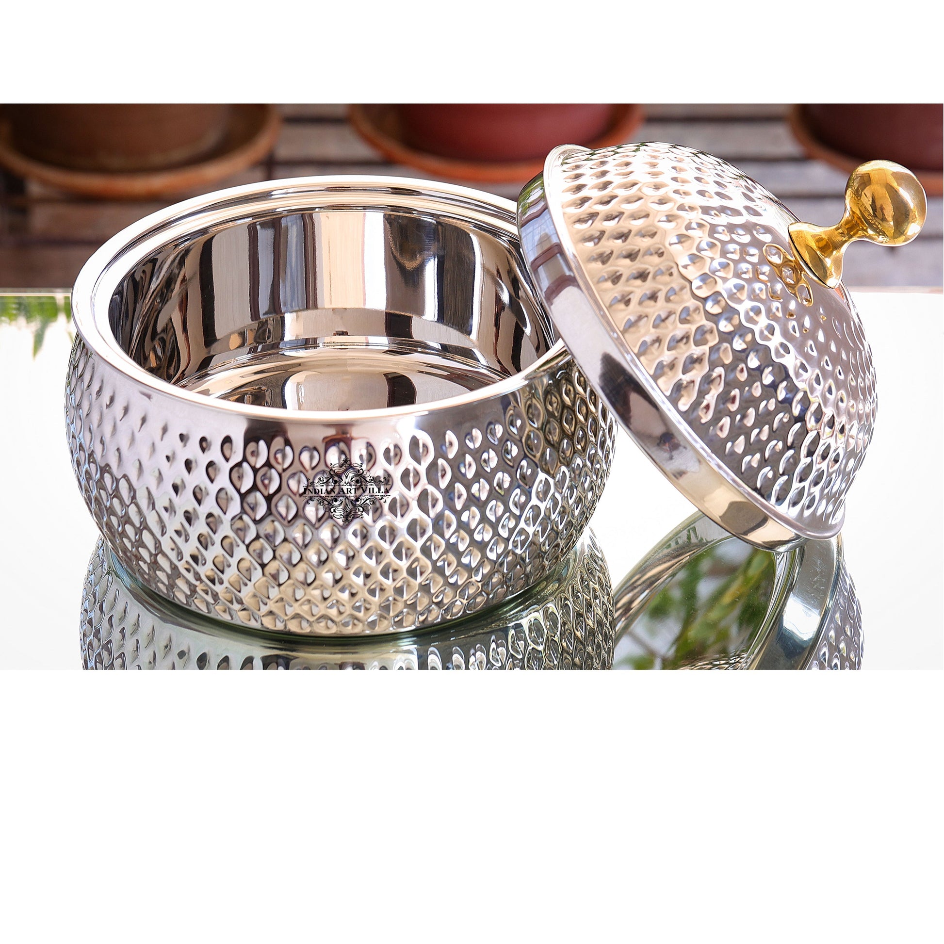 Stainless Steel Casserole Pot With Hammered Design Out Side, Tableware & Serveware For Home, Hotel & Restaurants