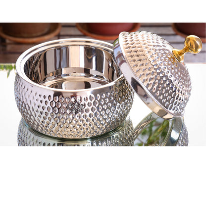 Stainless Steel Casserole Pot With Hammered Design Out Side, Tableware & Serveware For Home, Hotel & Restaurants