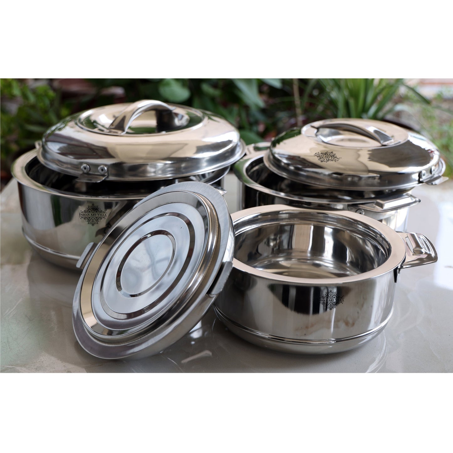 Stainless Steel Set of 3 Casseroles – Durable, Stylish, and Perfect for Every Occasion, Tableware & Serveware For Home, Hotel & Restaurants, Volume - 800 ML + 1250 ML + 2000 ML
