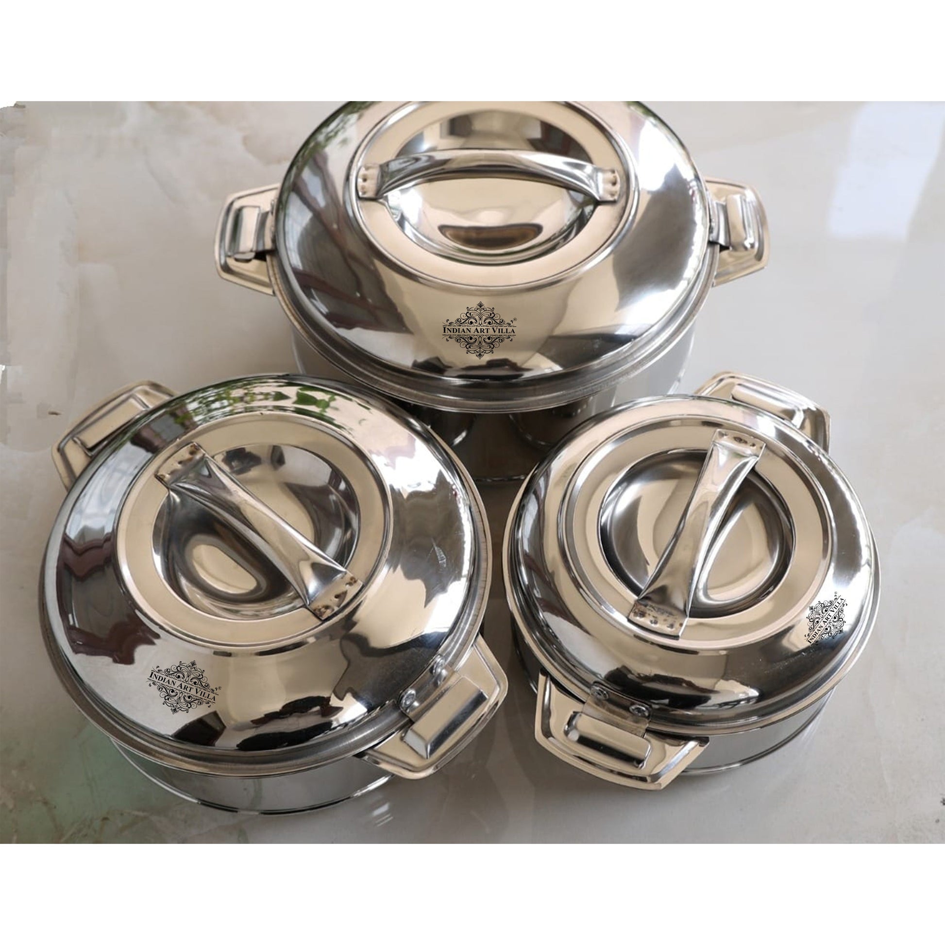 Stainless Steel Set of 3 Casseroles – Durable, Stylish, and Perfect for Every Occasion, Tableware & Serveware For Home, Hotel & Restaurants, Volume - 800 ML + 1250 ML + 2000 ML