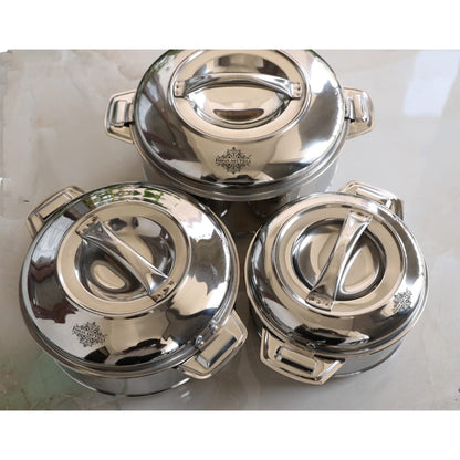 Stainless Steel Set of 3 Casseroles – Durable, Stylish, and Perfect for Every Occasion, Tableware & Serveware For Home, Hotel & Restaurants, Volume - 800 ML + 1250 ML + 2000 ML