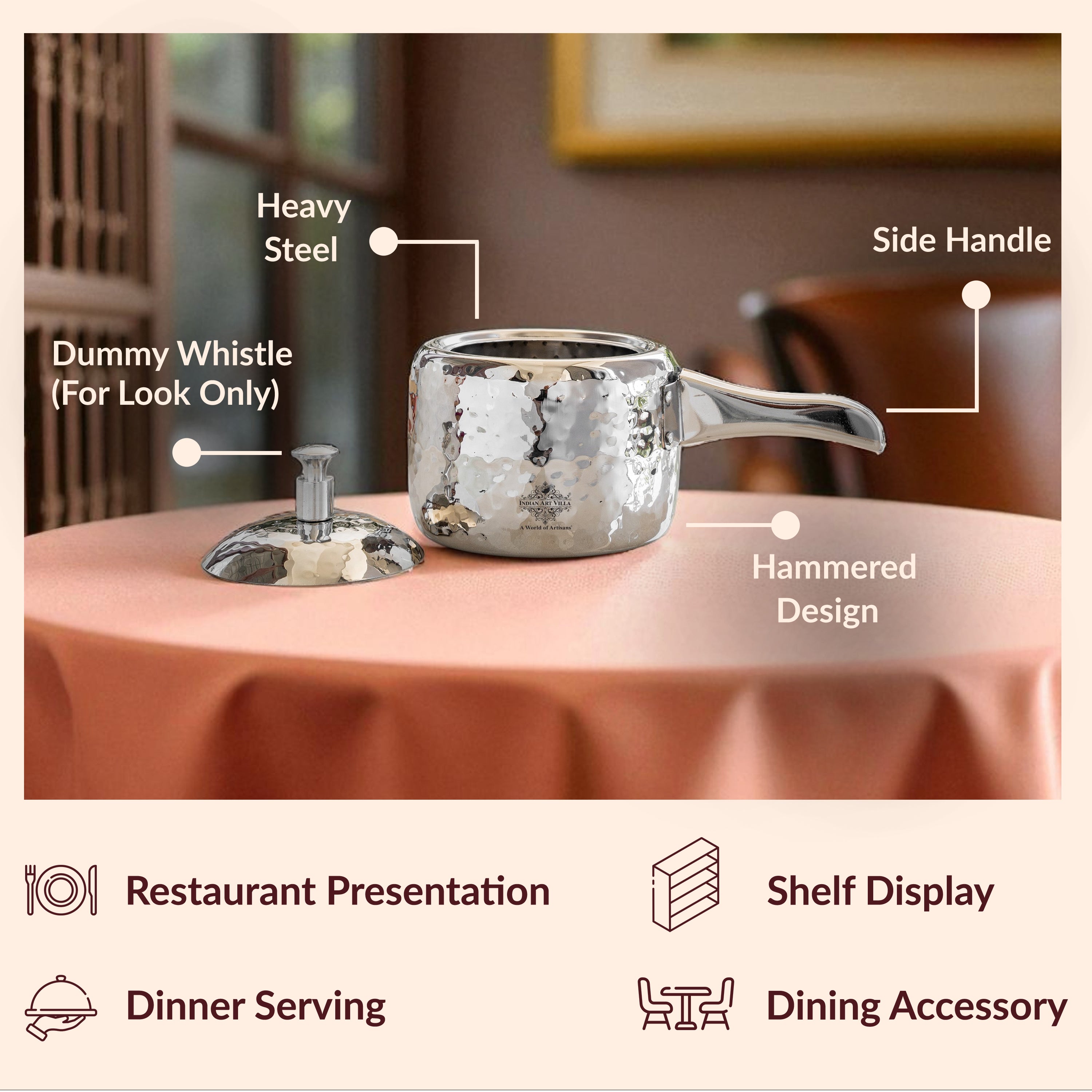 Stainless Steel Cooker With Hammered Design (Serving Only)