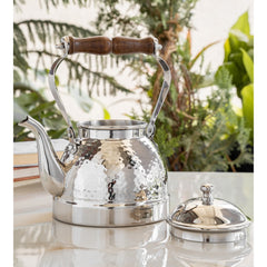 Stainless Steel Tea Kettle with Hammered Design Wooden Grip Handle – 1.5 L