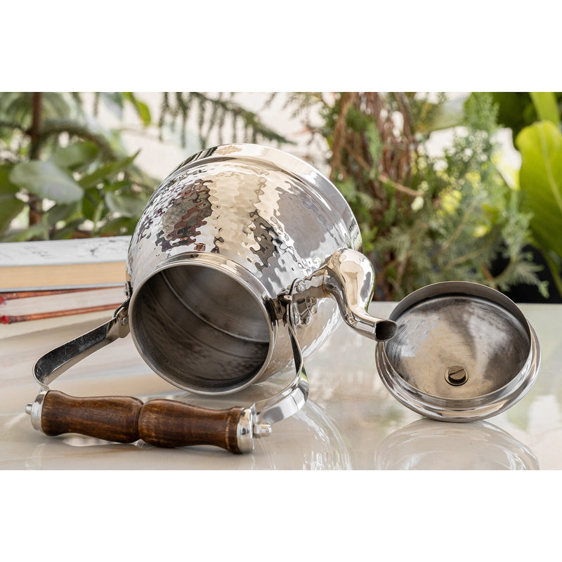 Stainless Steel Tea Kettle with Hammered Design Wooden Grip Handle – 1.5 L