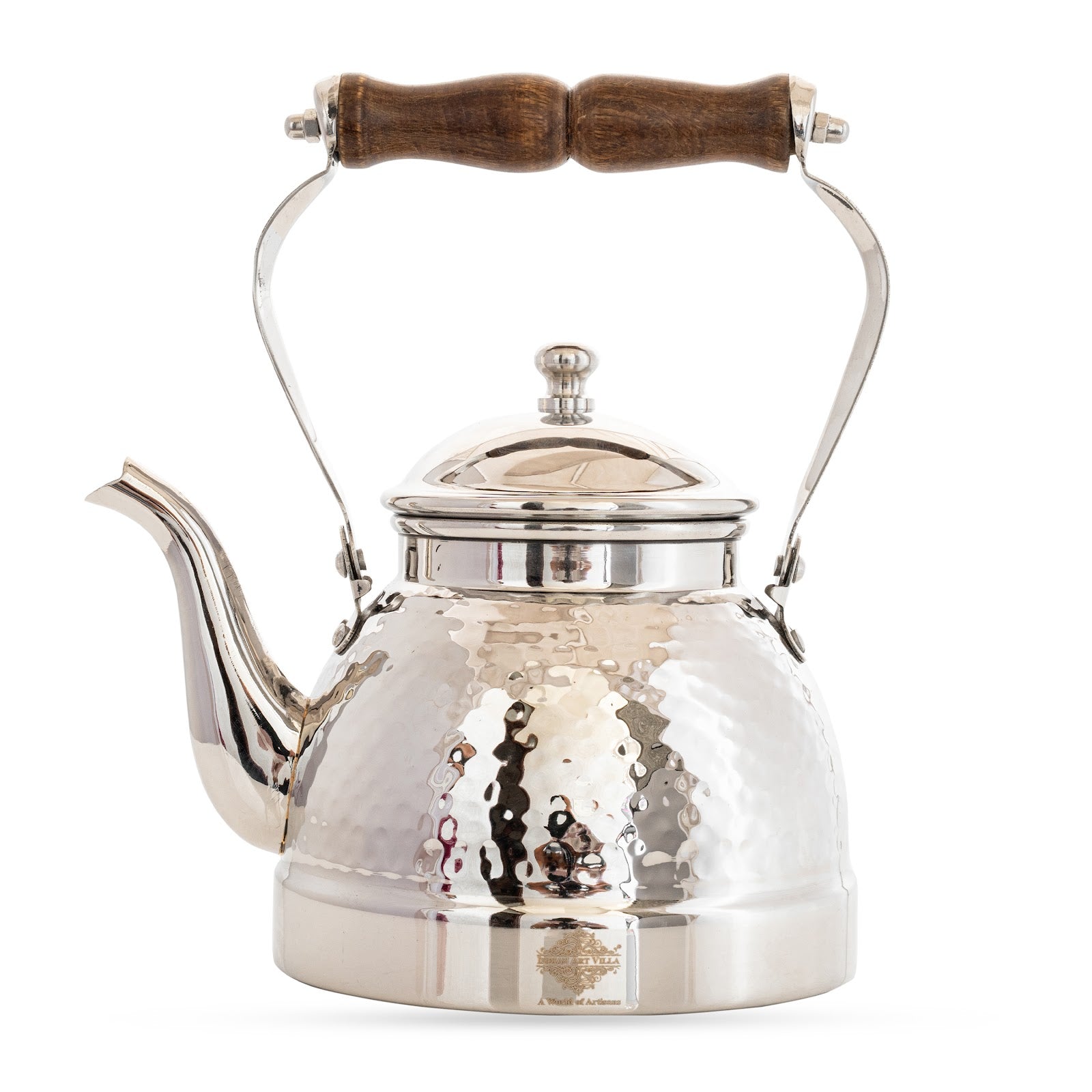 Stainless Steel Tea Kettle with Hammered Design Wooden Grip Handle – 1.5 L