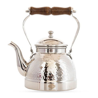 Stainless Steel Tea Kettle with Hammered Design Wooden Grip Handle – 1.5 L