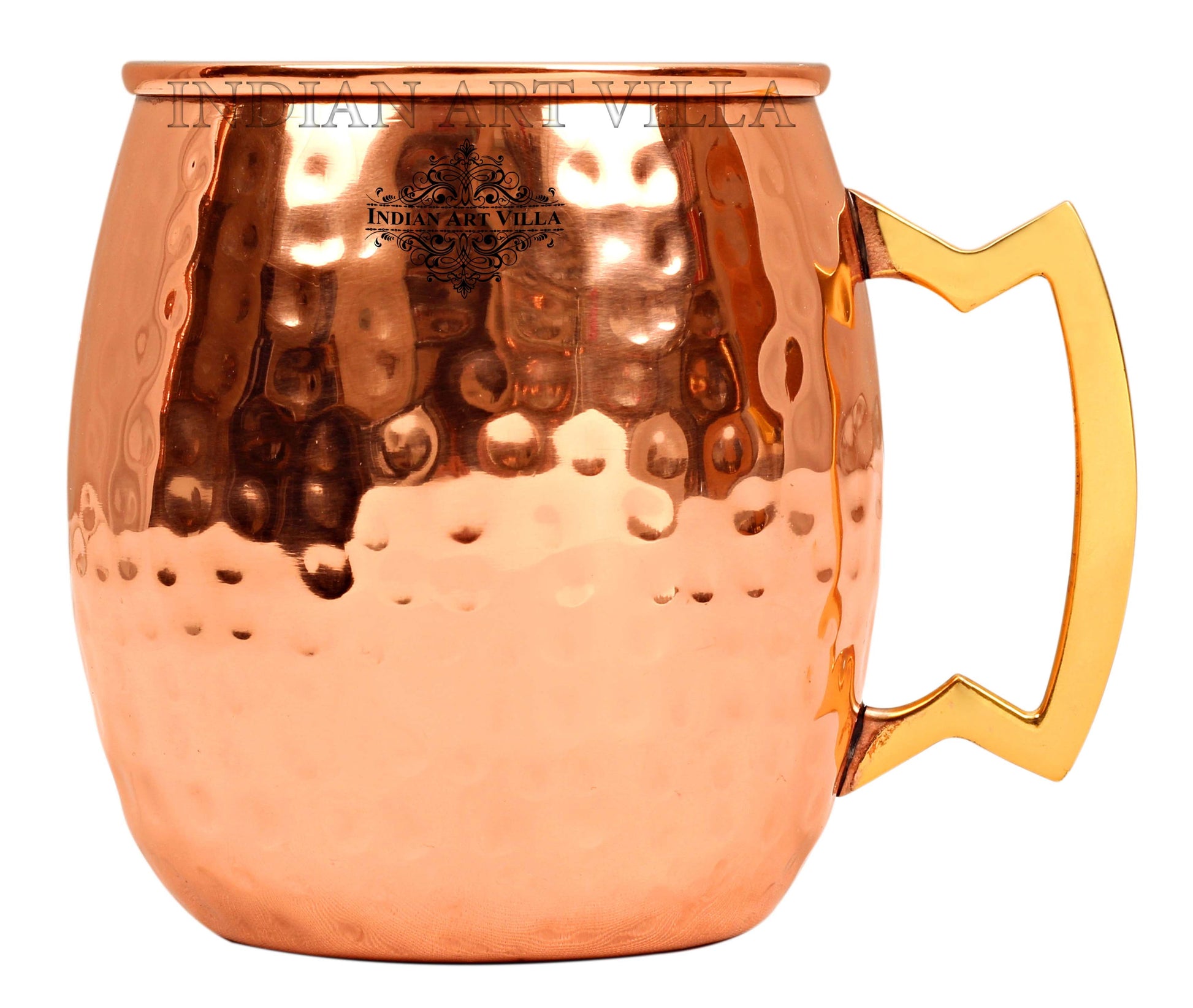 Steel Copper Hammered Round Shaped Moscow Mule, Beer Mug with Designer Brass Handle, 600ml
