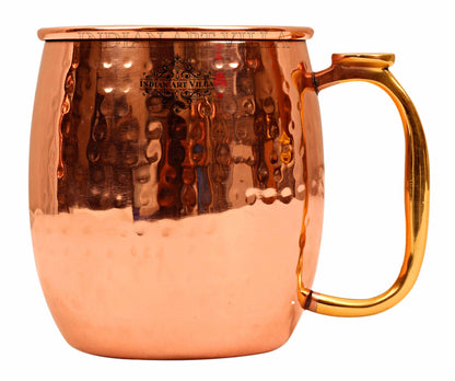 Steel Copper Hammered Round Shaped Moscow Mule, Beer Mug with Thumb rest Brass Handle, 650ml