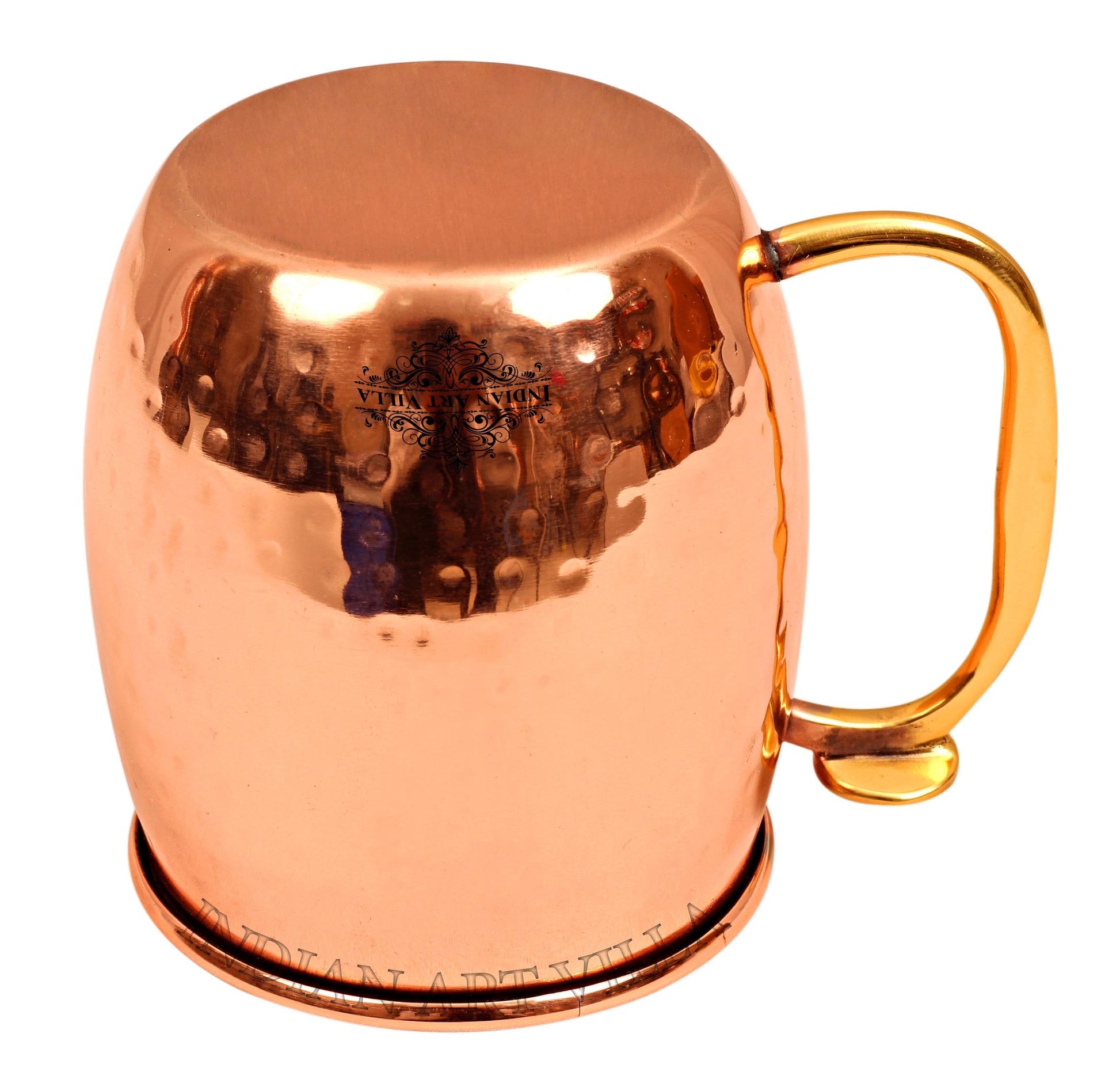 Steel Copper Hammered Round Shaped Moscow Mule, Beer Mug with Thumb rest Brass Handle, 650ml