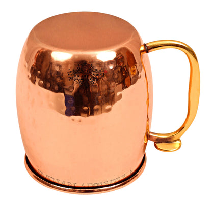 Steel Copper Hammered Round Shaped Moscow Mule, Beer Mug with Thumb rest Brass Handle, 650ml