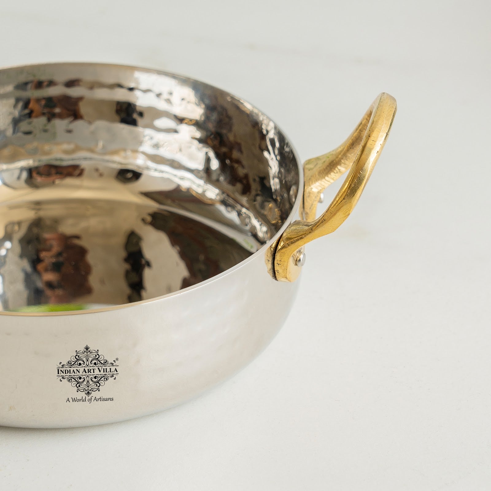 Stainless Steel Hammered Sauce Pan/Bowl with Brass Handles, Ideal for Sauces, Soups, Gravies, and Cooking
