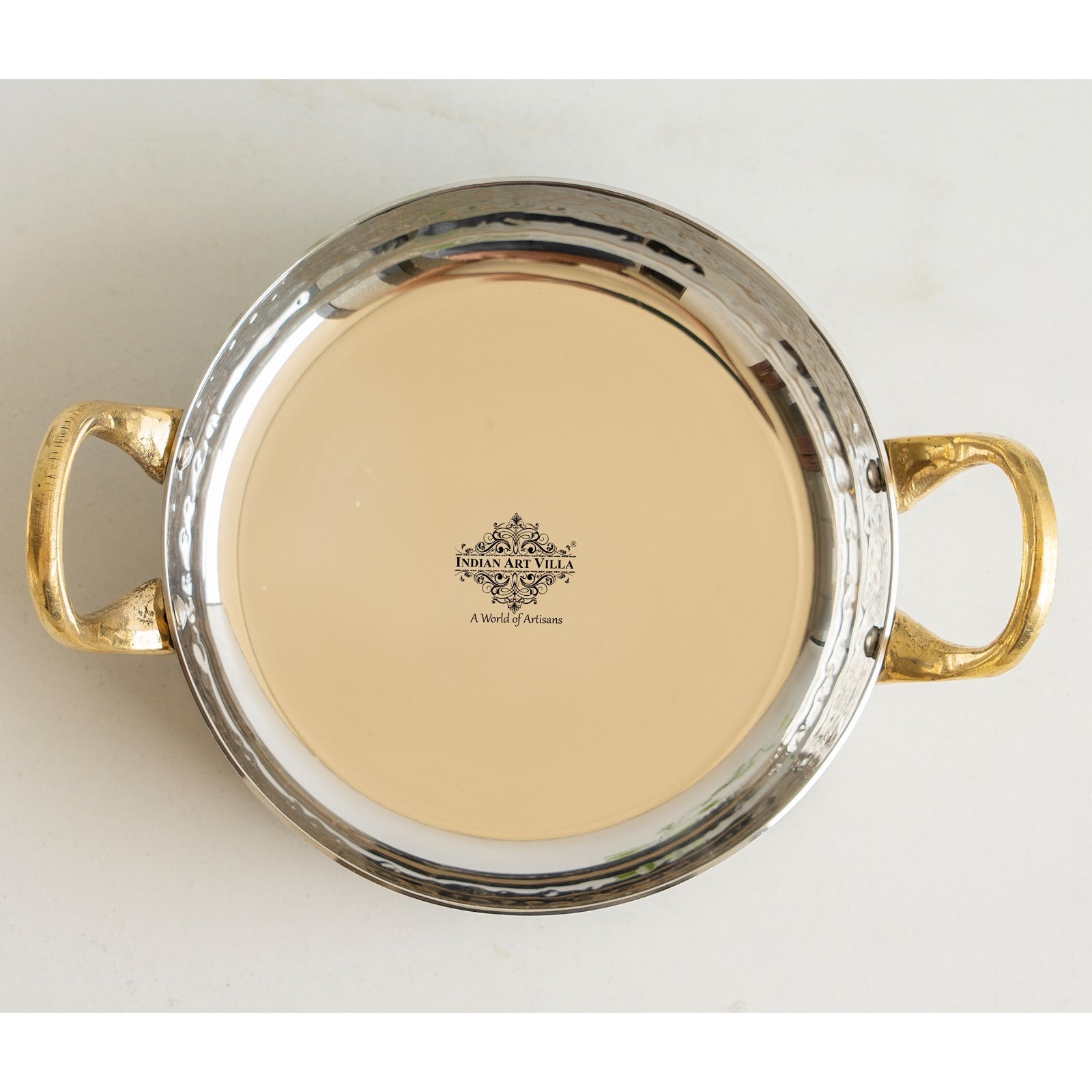 Stainless Steel Hammered Sauce Pan/Bowl with Brass Handles, Ideal for Sauces, Soups, Gravies, and Cooking