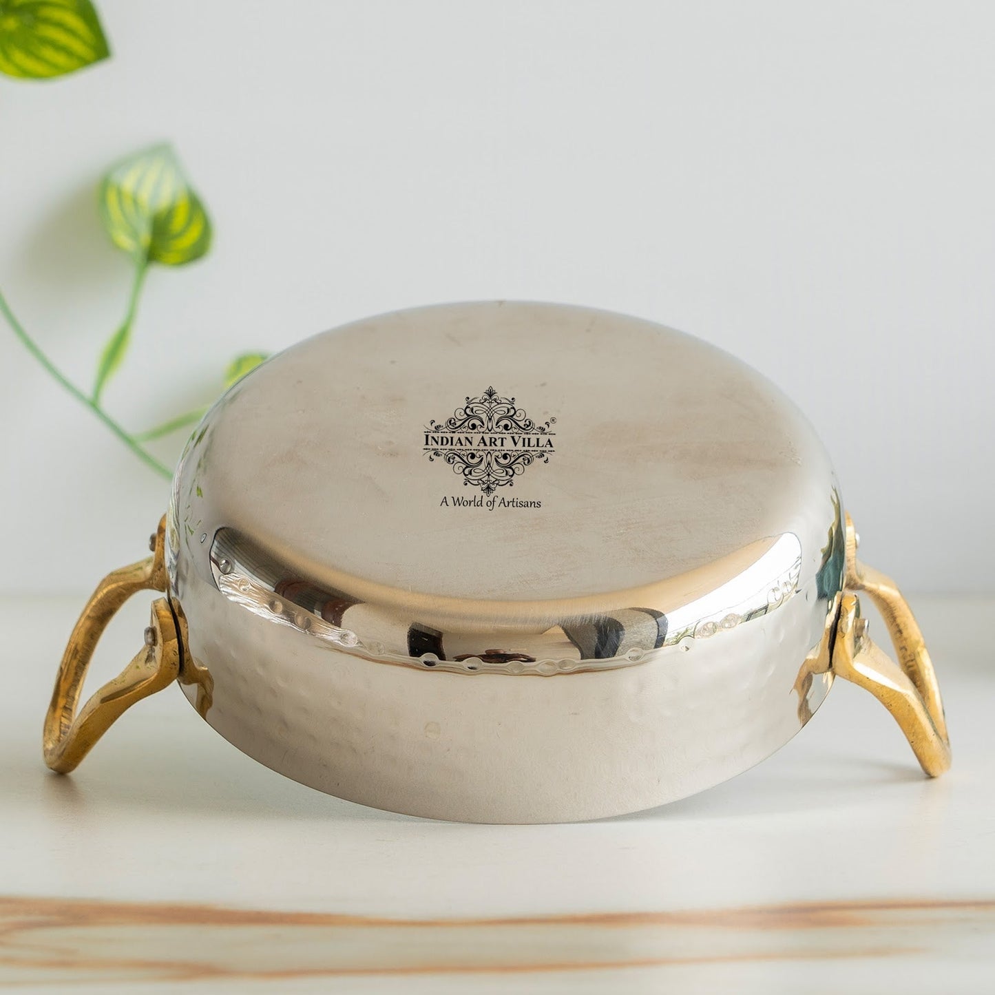 Stainless Steel Hammered Sauce Pan/Bowl with Brass Handles, Ideal for Sauces, Soups, Gravies, and Cooking