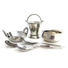 Set of Stainless Steel D/W Hammered Design Handi No.2, Kadhai No.2, Bucket No.1, Serving Spoon x3, 6 Pieces Set