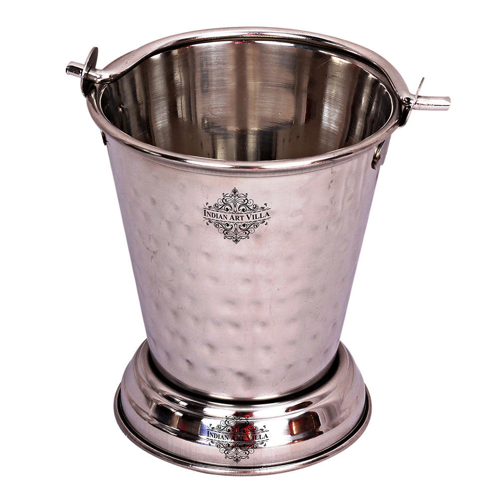 Set of Stainless Steel D/W Hammered Design, Handi No.1,2 with Glass Lid, Kadhai No.1,2, Bucket No.1 & Serving Spoon x5, 12 Pieces Set