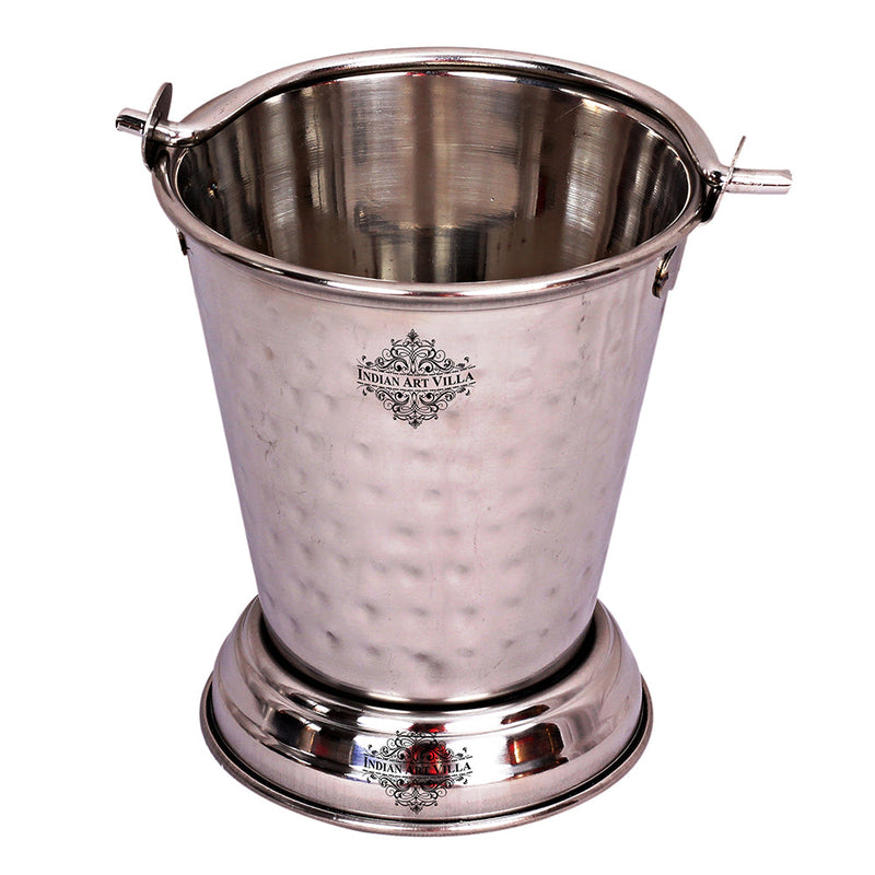 Set of Stainless Steel D/W Hammered Design, Handi No.1,2 with Glass Lid, Kadhai No.1,2, Bucket No.1 & Serving Spoon x5, 12 Pieces Set
