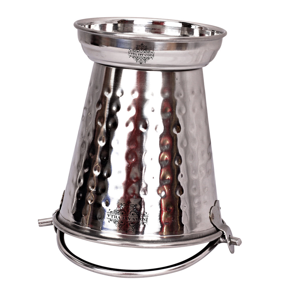 Set of Stainless Steel D/W Hammered Design, Handi No.1,2 with Glass Lid, Kadhai No.1,2, Bucket No.1 & Serving Spoon x5, 12 Pieces Set