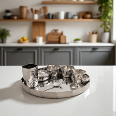 Stainless Steel Dinner Set With Hammered Finish Premium Design 9 Pcs Thali Set