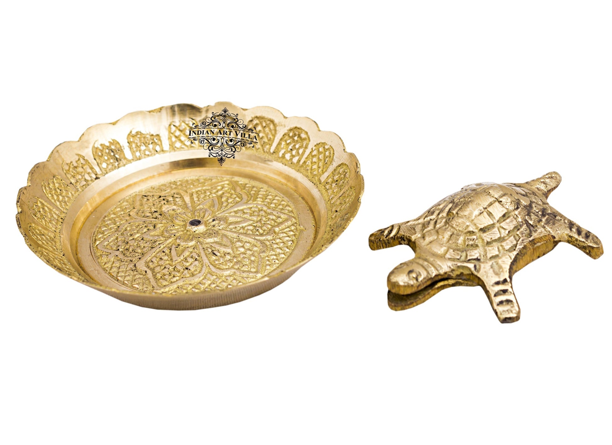 Handmade Brass Open Mouth Tortoise with Bowl