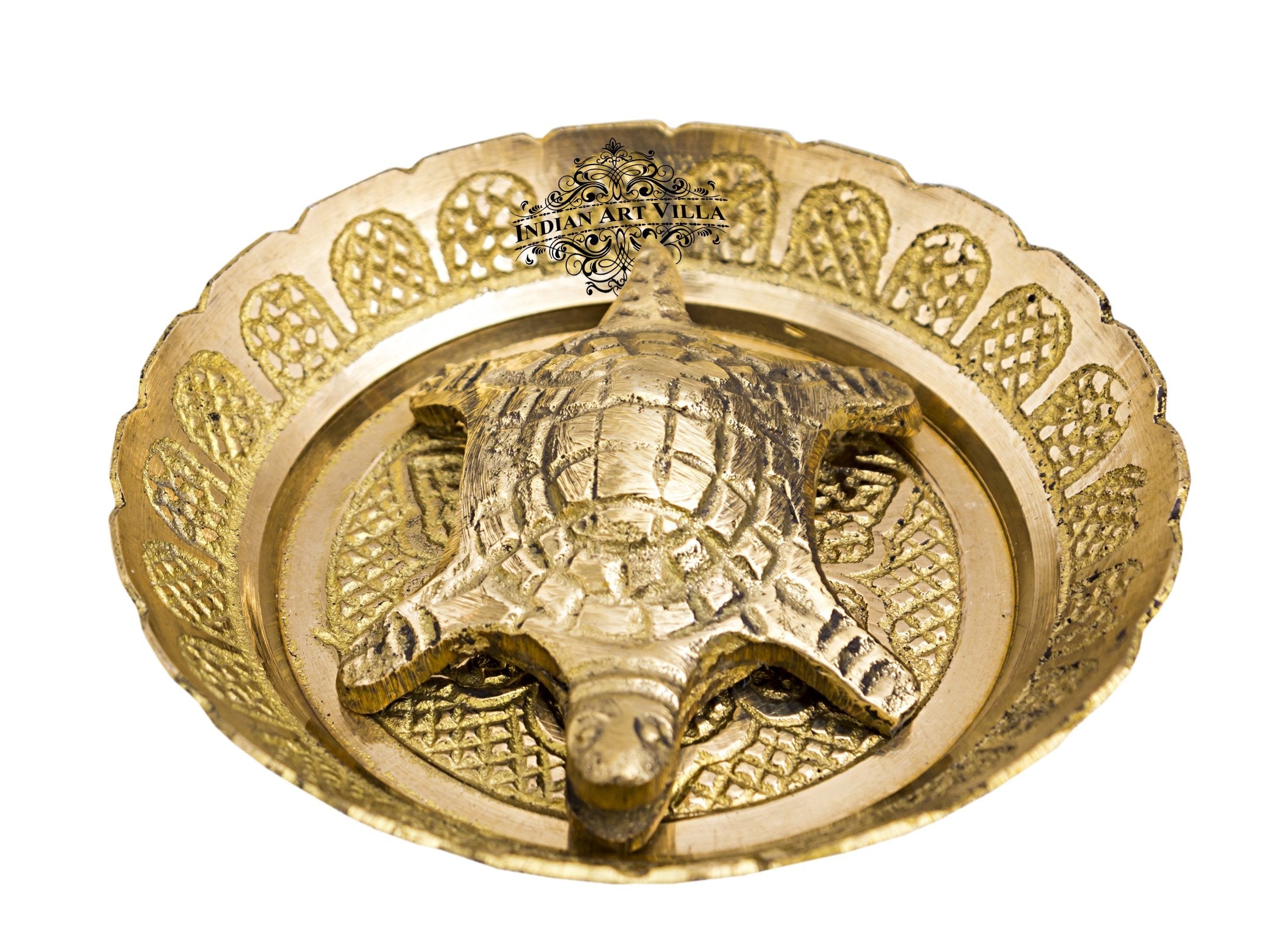 Brass Handmade Open Mouth Tortoise with Bowl