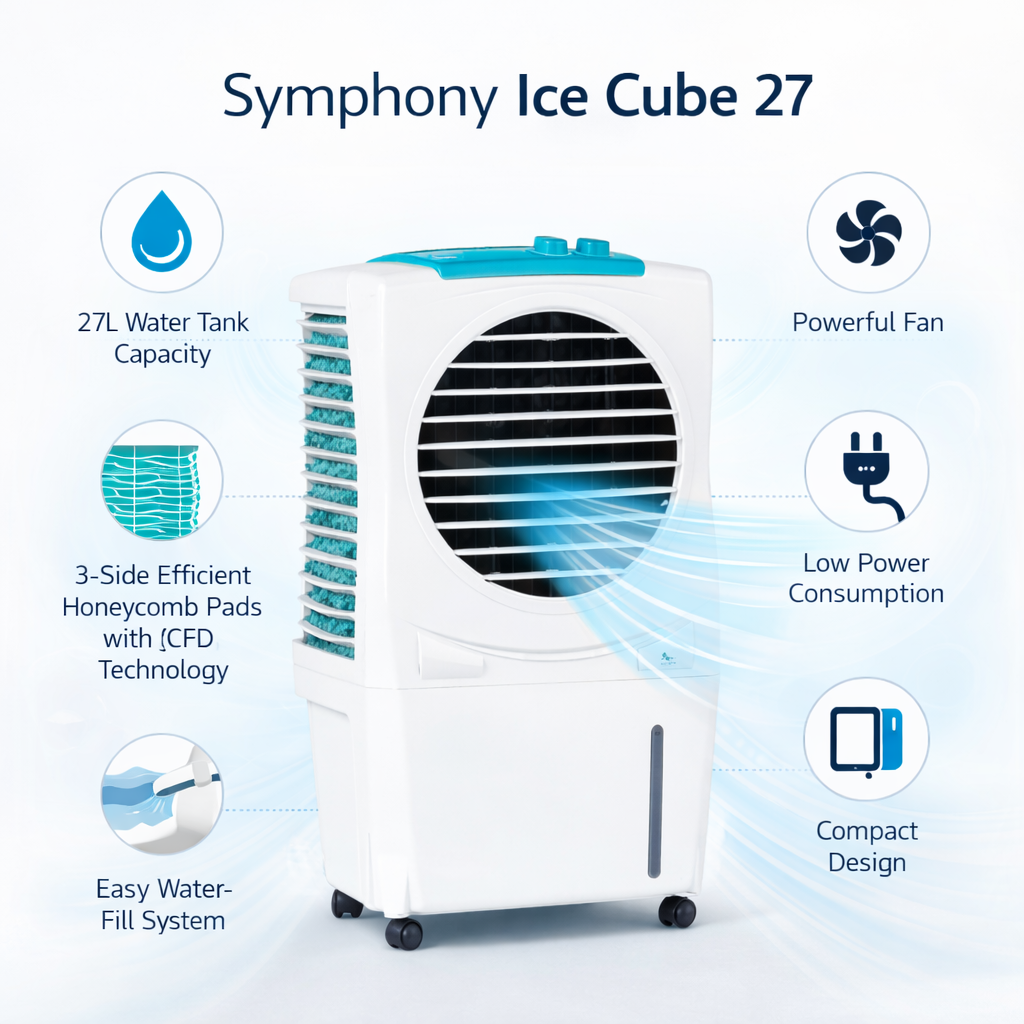 Ice Cube 27 Personal Room Air Cooler with Powerful Fan
