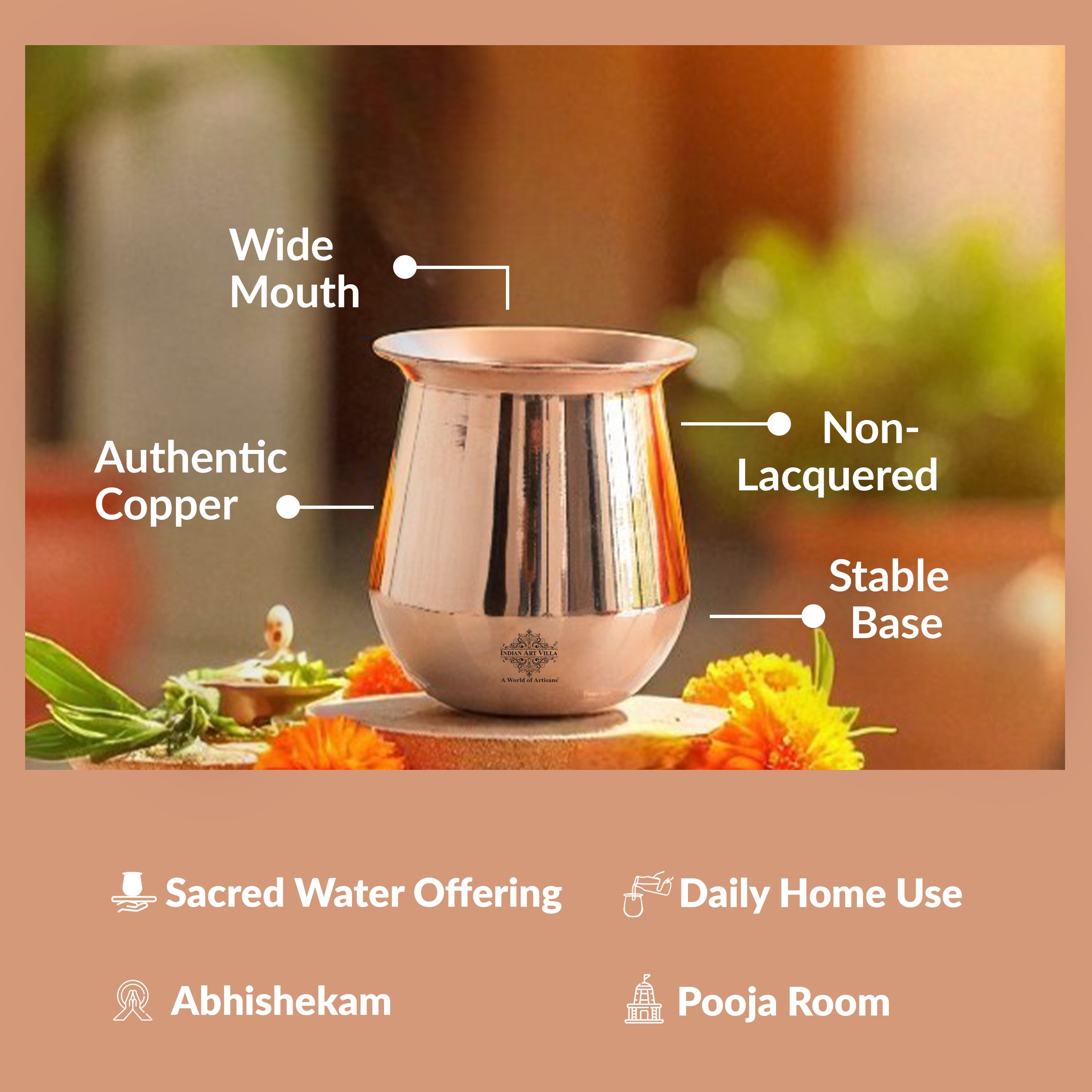 Plain Copper Lota Kalash Pot, Pooja Temple Home Office