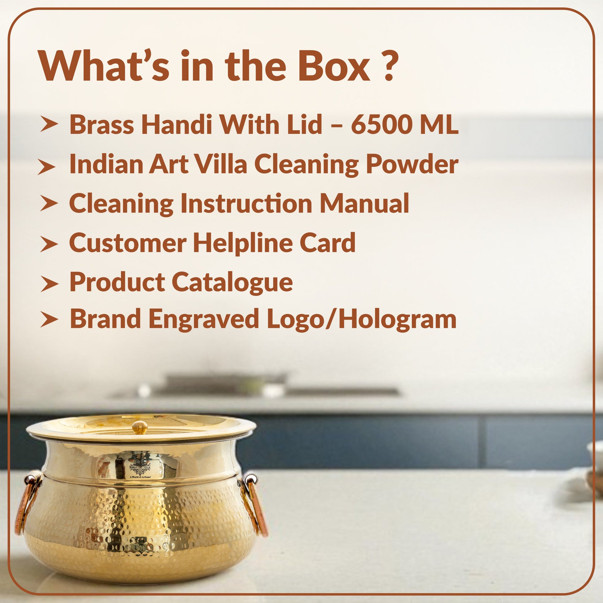 Brass Hammered Lagan Handi With Handle With Tin Lining  & Lid Cover