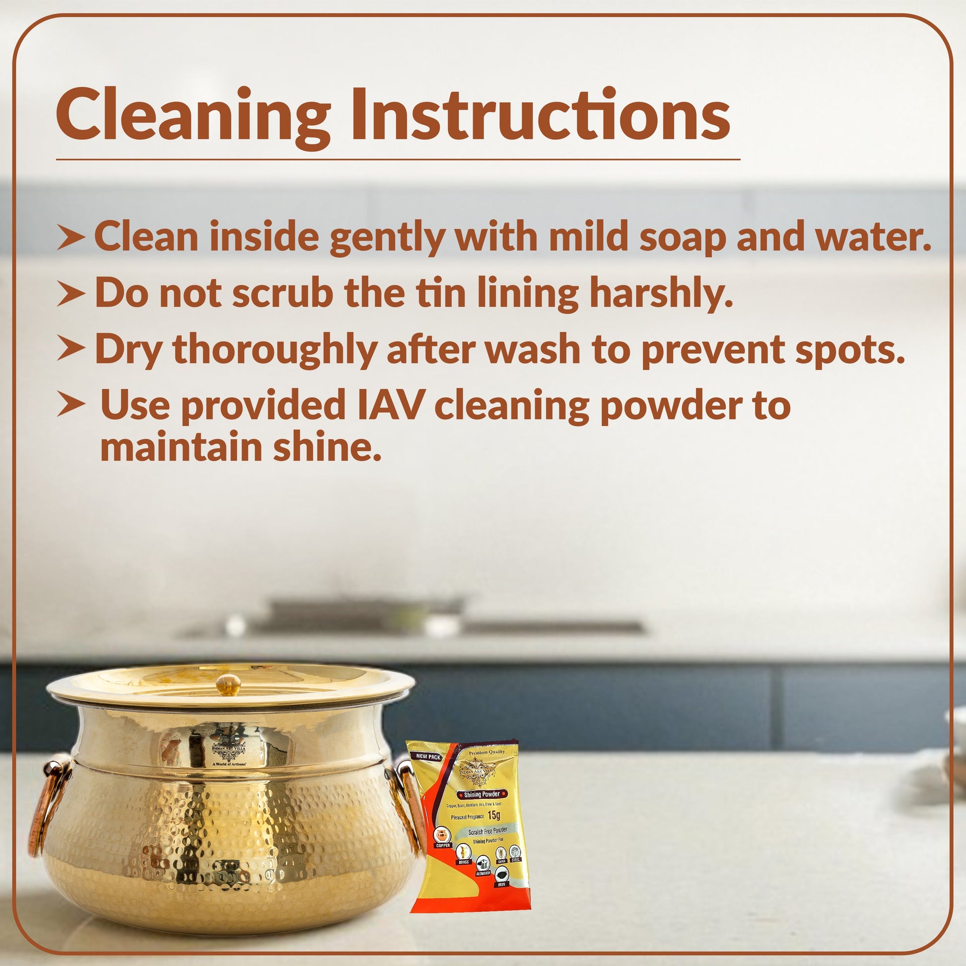 Brass Hammered Lagan Handi With Handle With Tin Lining  & Lid Cover