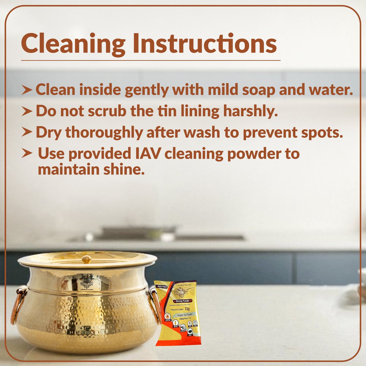 Brass Hammered Lagan Handi With Handle With Tin Lining  & Lid Cover