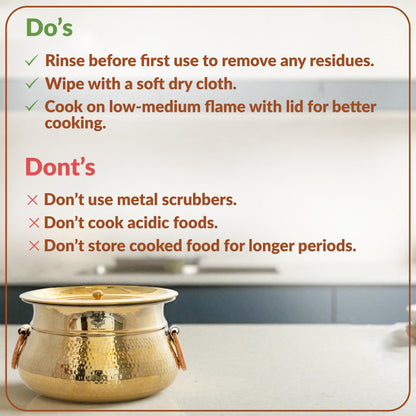 Brass Hammered Lagan Handi With Handle With Tin Lining  & Lid Cover