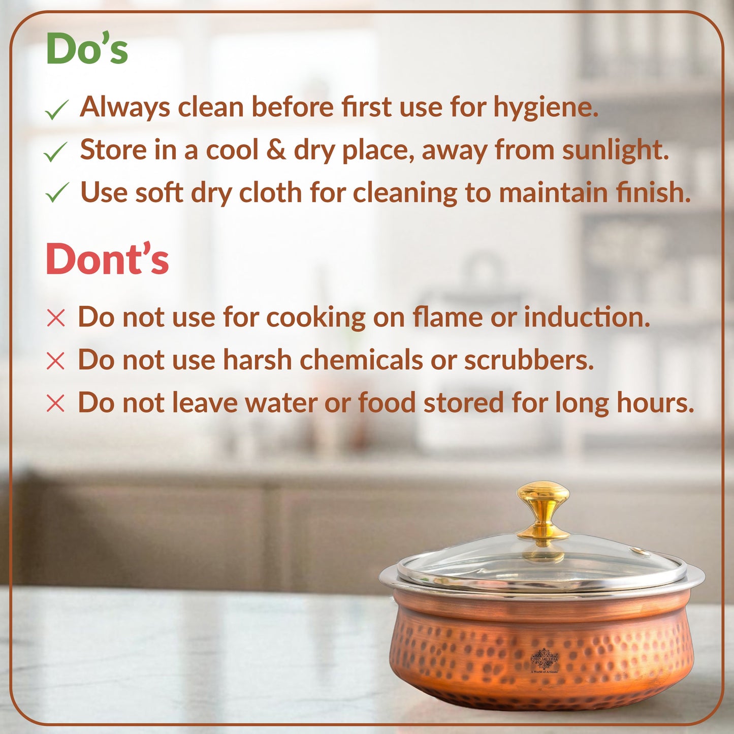 Steel Copper Hammered Serving Handi with Glass Lid and brass handle of lid | Tablewrae | Serveware