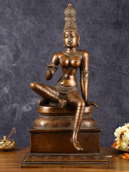 Chola Style Bhoga Shakti Brass Seated Parvati Uma Devi Sculpture | Height: 20.5 inch